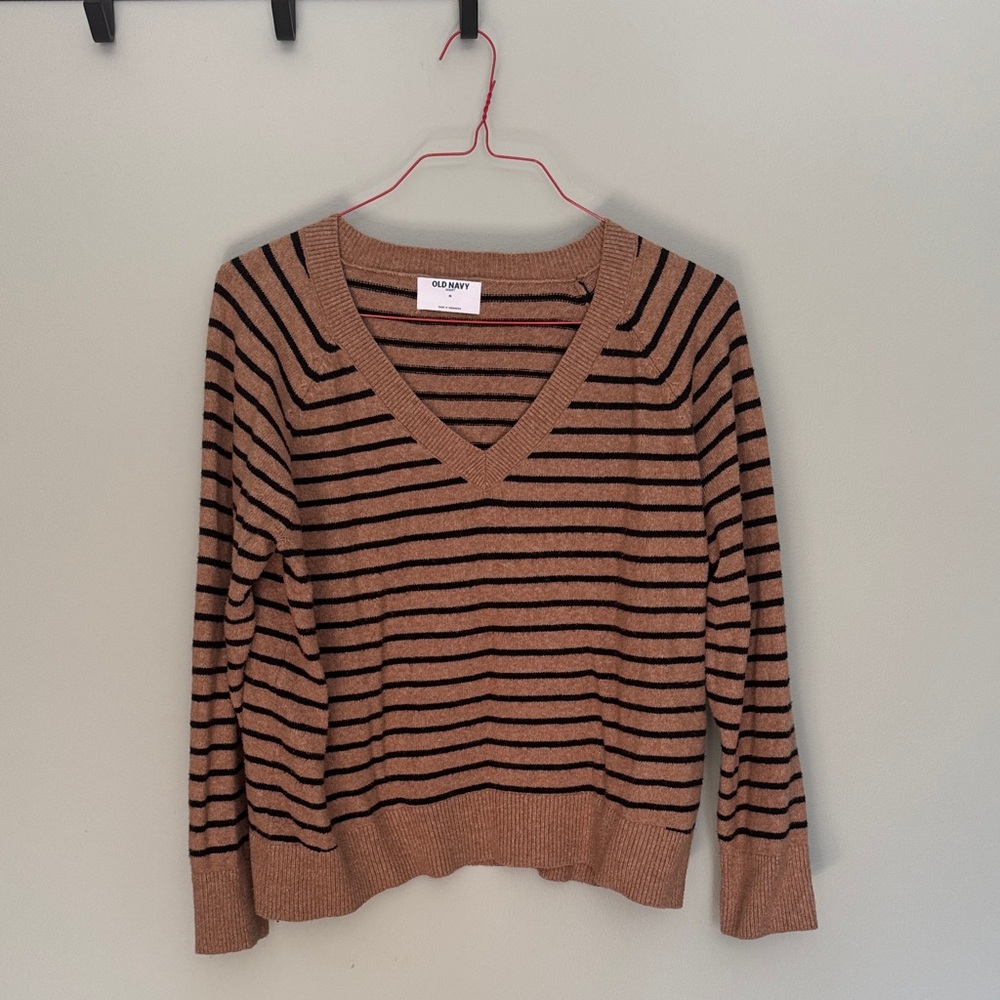 Old Navy V-Neck Sweater - Tan and Black Stripes